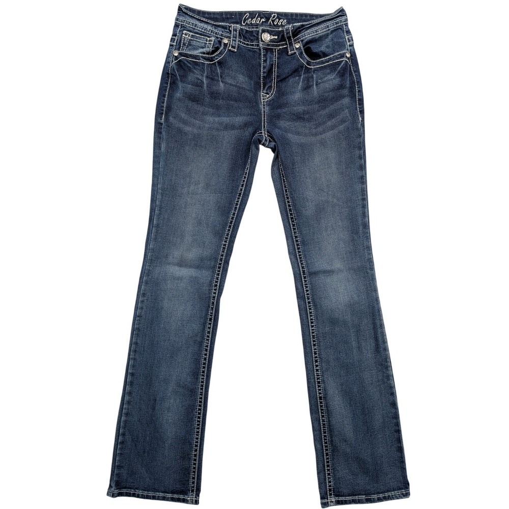 Cedar Rose Bootcut Jeans Women 27 Blue Good Embroidered Cross Rhinestone Y2K